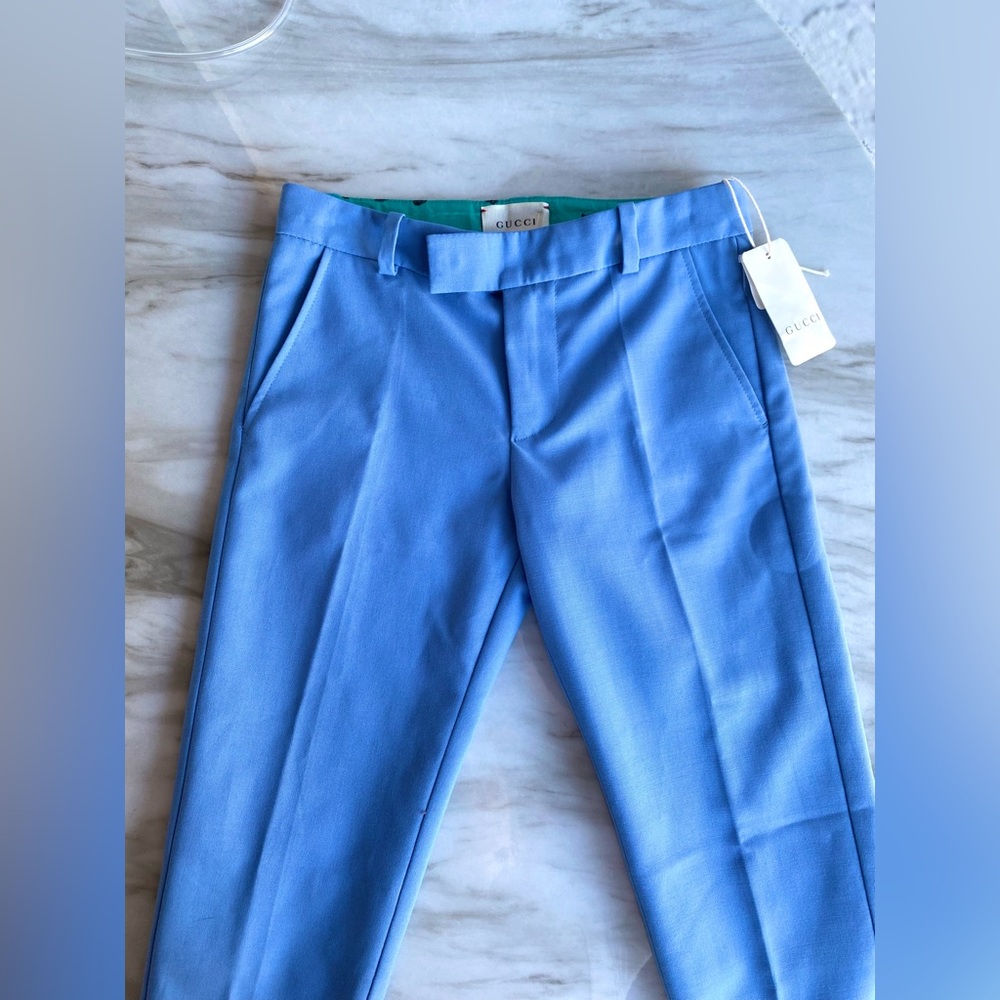 NWT-NEW GUCCI children sky blue formal tuxedo suit evening wool pants Size 5 boy